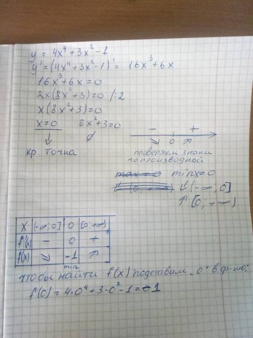 У＝ чx^4 + 3х^2 - 1 нужна таблица и критические точки на прямой отметить,50 ​