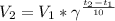 V_2 = V_1 * \gamma^ \frac{t_2-t_1}{10}