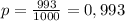 p=\frac{993}{1000}=0,993