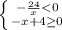 \left \{ {{- \frac{24}{x}<0} \atop {-x+4 \geq 0}}