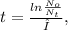 t=\frac{ln\frac{N_o}{N_t} }{λ} ,