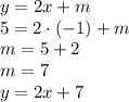 y=2x+m&#10;\\\&#10;5=2\cdot(-1)+m&#10;\\\&#10;m=5+2&#10;\\\&#10;m=7&#10;\\\&#10;y=2x+7