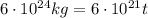 6\cdot10^{24}kg=6\cdot10^{21}t