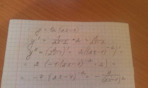 Найти производные первого и второго порядков функции y=ln(2x-1) пож