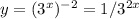 y= (3^{x})^{-2}=1/3^{2x}&#10;