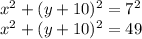 x^2+(y+10)^2=7^2\\x^2+(y+10)^2=49