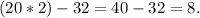 (20*2)-32 = 40 - 32 = 8.