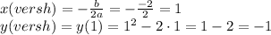 x(versh)=-\frac{b}{2a}=-\frac{-2}{2}=1\\y(versh)=y(1)=1^2-2\cdot 1=1-2=-1