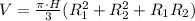 V=\frac{\pi \cdot H}{3} (R_1^2+R_2^2+R_1R_2)