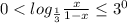 0<log_{\frac{1}{3}} \frac{x}{1-x} \leq 3^0