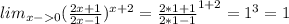 lim_{x-0}(\frac{2x+1}{2x-1})^{x+2}=\frac{2*1+1}{2*1-1}^{1+2}=1^3=1