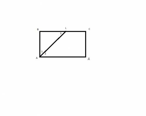 Впрямоугольнике abcd биссектриса al угла a делит сторону bc на отрезки bl=6 см,lc=3см найдите: а)пер