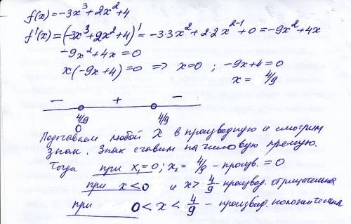 Найти значение х, при которой значение производной функции f(x) равно 0; положительные ; отрицательн