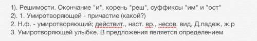 1)разбор слова по составурешимости 2)морфологический разбор слова как части речиумиротворяющей ул