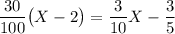 \dfrac{30}{100}\big(X-2\big)=\dfrac 3{10}X-\dfrac35