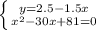 \left \{ {{y=2.5-1.5x} \atop {x^2-30x+81=0}} \right.