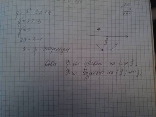 Найти интервалы возрастания и убывания функции. y=x^2-3x+4