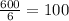 \frac{600}{6}=100