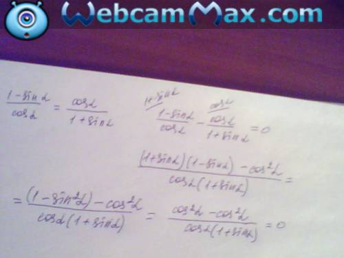 Докажите тождество: 1) 1-sin t / cos t=cos t / 1+sin t 2)sin t / 1-cos t=1+ cos t / sin t