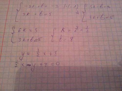 Напишите уравнение прямой, проходящей через две точки а(-3; -3) и b(3; 5) !