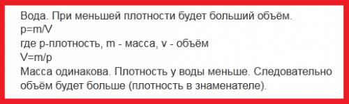 Вдва одинаковых сосуда налили воду и подсолнечное масло равной массы.какая из жидкостей займет больш