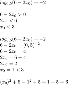 log_{0,5}(6-2x_{0})=-2\\\\6-2x_{0}0\\2x_{0}