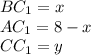 BC_{1}=x\\&#10;AC_{1}=8-x\\&#10;CC_{1}=y