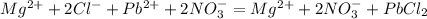 Mg^{2+} + 2Cl^{-} +Pb^{2+} + 2NO_{3} ^{-} = Mg^{2+} + 2NO_{3} ^{-} + PbCl_{2}