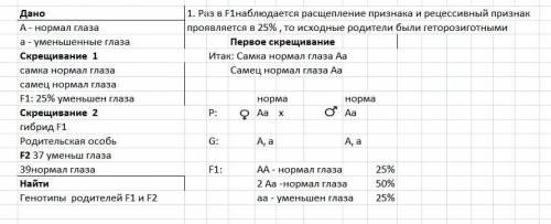 При скрещивании нормальных дрозофил между собой в их потомстве 25% особей оказалось с меньшенными гл