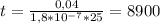 t= \frac{0,04}{1,8*10 ^{-7}*25 } =8900