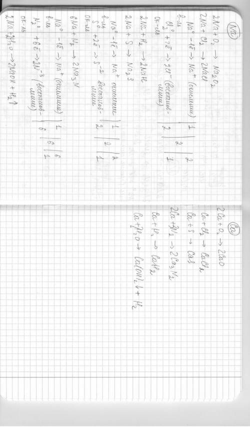 Записать уравнение реакции натрия и кальция с кислородом, хлором, серой , азотом, водородом и водой.