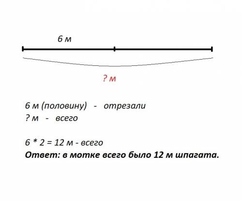 Когда отрезали половину шпагата,в мотке осталось 6 метров.сколько метров шпагата было в мотке? выриа