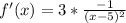 f'(x)=3*\frac{-1}{(x-5)^2}