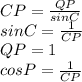 CP=\frac{QP}{sinC}\\&#10;sinC=\frac{1}{CP}\\&#10;QP=1\\&#10;cosP=\frac{1}{CP}