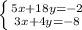 \left \{ {{5x+18y=-2} \atop {3x+4y=-8}} \right.