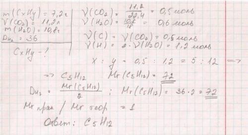 При сгорании 7,2 г вещества образовалось 11,2 л углекислого газа и 10,8 г воды. определите формулу в