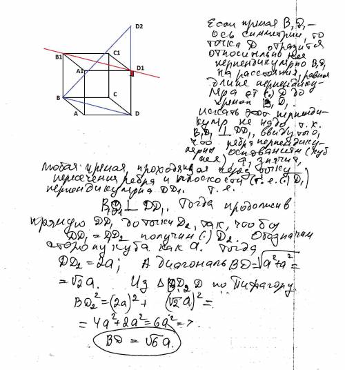 Дан куб abcd a1 b1 c1 d1 с ребром а.при симметрии относительно прямой в1д1 точка д перешла в точку д