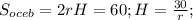 S_{oceb}=2rH=60;H= \frac{30}{r};