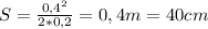 S= \frac{0,4^{2}}{2*0,2}=0,4m=40cm