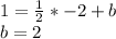 1=\frac{1}{2}*-2+b\\&#10;b=2\\&#10;