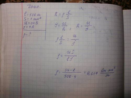 Який питомий опір речовини ,з якої виготовлений провідник завдовжки 500 м і площею поперечного перер