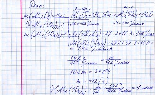 Рассчитайте количество (моль) и массу соли, образующейся при взаимодействии 102 г оксида алюминия с