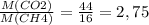 \frac{M(CO2)}{M(CH4)}= \frac{44}{16}= 2,75