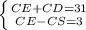 \left \{ {{CE+CD=31} \atop {CE-CS=3}} \right.