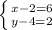 \left \{ {{x-2=6} \atop {y-4=2}} \right.