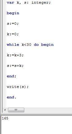 Определите, что будет напечатано в результате работы след. фрагмента программы: var k, s: integer; b