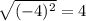 \sqrt{ (-4)^{2} } = 4