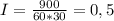 I= \frac{900}{60*30} =0,5