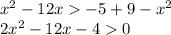 x^2 - 12x -5 + 9 - x^2 \\ 2x^2 - 12x -4 0