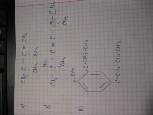 Напишите на листочке формулы этих соединений. а) 2,3-диметилбутадиен-1,3 б) 2,2,5-триметилгексин-3 в